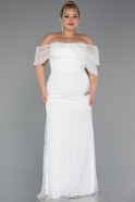 Long White Beaded Plus Size Wedding Dress ABU5372