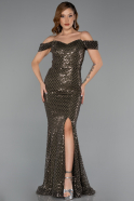 Long Olive Drab Beaded Evening Dress ABU5401