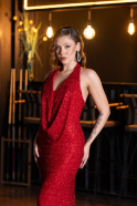 Long Red Beaded Evening Dress ABU5403