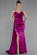 Fuchsia Strapless Side Slit Satin Evening Gown ABU4841
