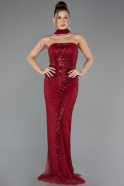Long Burgundy Beaded Evening Dress ABU5438