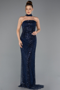 Long Navy Blue Beaded Evening Dress ABU5438