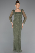 Long Olive Drab Beaded Evening Dress ABU5431