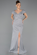 Long Grey Beaded Plus Size Engagement Dress ABU5444