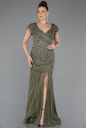 Long Olive Drab Beaded Plus Size Engagement Dress ABU5444