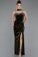 Olive Drab Long Velvet Evening Dress ABU4405