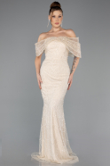Beige Long Beaded Evening Dress ABU5371