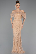 Gold Long Beaded Evening Dress ABU5371