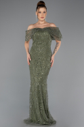 Long Olive Drab Beaded Evening Dress ABU5371