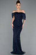 Navy Blue Long Beaded Evening Dress ABU5371