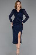 Midi Navy Blue Beaded Party Dress ABK2466