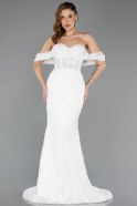 Long White Dantelle Plus Size Wedding Dress ABG170