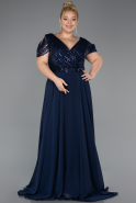 Navy Blue Long Plus Size Evening Dress ABU828