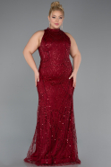 Burgundy Long Beaded Plus Size Evening Dress ABU5063