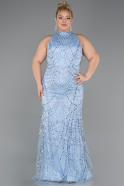 Light Blue Long Beaded Plus Size Evening Dress ABU5063