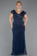Long Navy Blue Stony Plus Size Evening Dress ABU5439