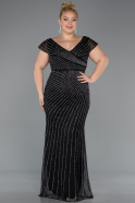 Long Black Stony Plus Size Evening Dress ABU5439