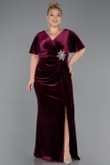 Burgundy Short Sleeve Slit Long Velvet Plus Size Evening Dress ABU4317
