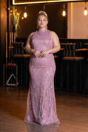 Powder Color Long Beaded Plus Size Evening Dress ABU5063