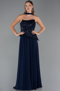 Long Navy Blue Chiffon Evening Dress ABU5486