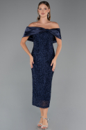 Midi Navy Blue Beaded Party Dress ABK2461