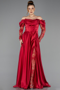 Red Long Satin Evening Dress ABU5054