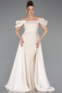 Beige Long Beaded Evening Dress ABU5154