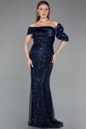 Long Navy Blue Scaly Evening Dress ABU5529
