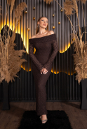 Midi Brown Dantelle Party Dress ABK2488