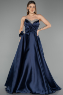 Long Navy Blue Satin Evening Dress ABU5541