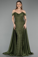 Long Olive Drab Beaded Evening Dress ABU5542