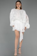 Mini White Chiffon Party Dress ABK2499