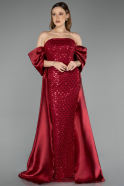 Burgundy Long Beaded Evening Dress ABU5234