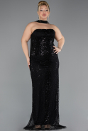 Long Black Beaded Plus Size Evening Gown ABU5495