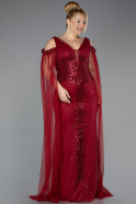 Long Burgundy Beaded Plus Size Evening Gown ABU5498
