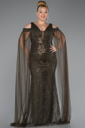 Long Olive Drab Beaded Plus Size Evening Gown ABU5498