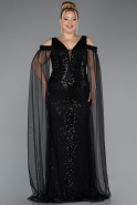 Long Black Beaded Plus Size Evening Gown ABU5498