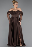 Brown Long Satin Formal Plus Size Dress ABU5261