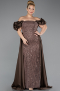 Brown Long Beaded Plus Size Evening Dress ABU5155