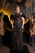 Long Black Beaded Plus Size Evening Dress ABU5540