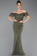 Long Olive Drab Beaded Evening Dress ABU5547