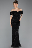 Long Black Beaded Evening Dress ABU5547