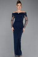 Long Navy Blue Beaded Evening Dress ABU5550