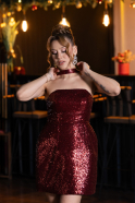 Burgundy Halter Neck Mini Sequin Party Dress ABK2201