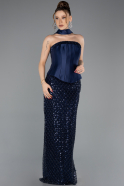 Long Navy Blue Beaded Evening Dress ABU5556