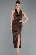 Midi Brown Satin Party Dress ABK2506