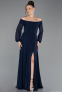 Long Navy Blue Chiffon Evening Dress ABU5591