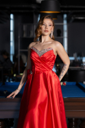 Red Long Satin Evening Dress ABU5541