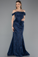 Long Navy Blue Dantelle Evening Dress ABU5609