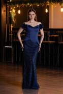 Long Navy Blue Beaded Evening Dress ABU5616